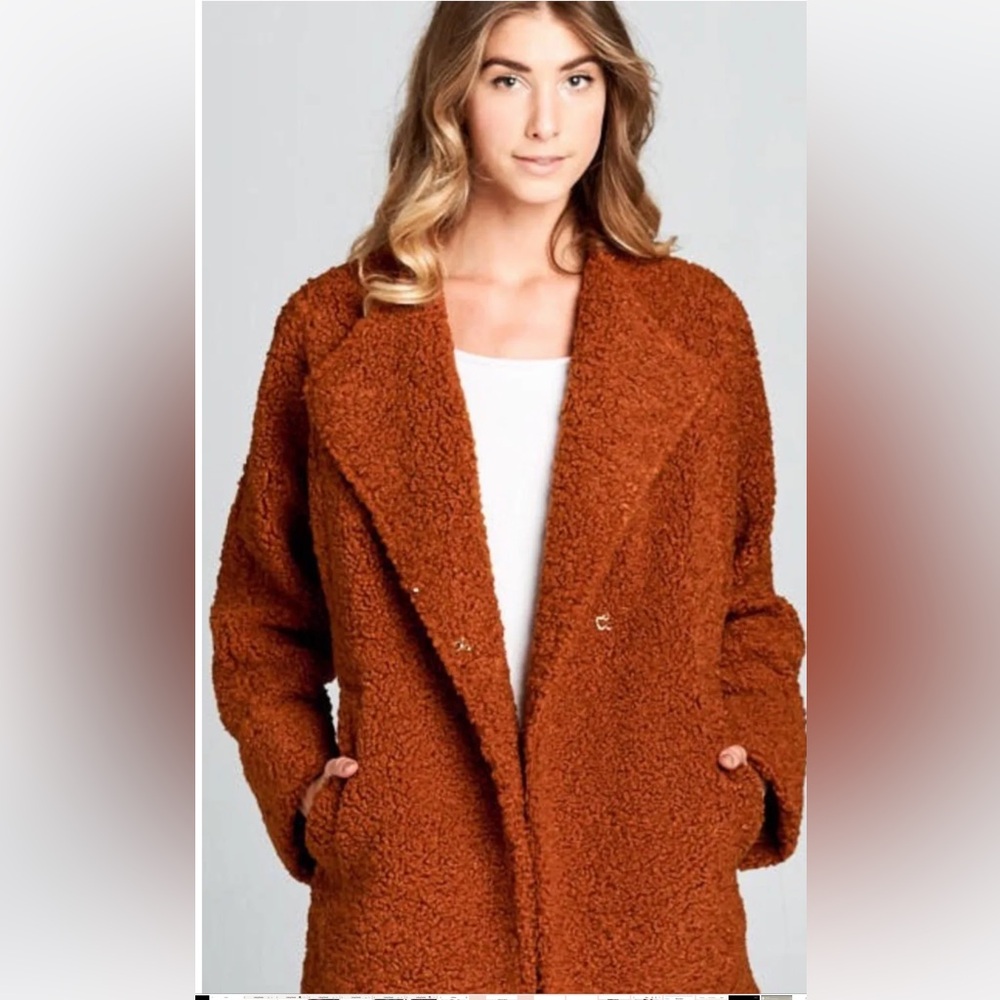 New Vici Ellison Rust Fall Teddy Jacket with pockets - Picture 2 of 14